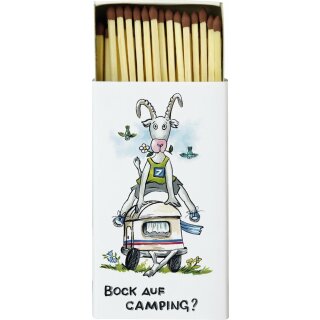Streichholzschachtel " BOCK AUF CAMPING"; IHR, 11,1 x 6,3 cm