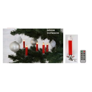 10er Set LED Outdoor Christbaumkerzen i. Fernbed mit Dimmer, permanent leuchtend oder flackernd, kaltweiß/warmweiß im Fotokarton