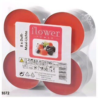 8er Duft Maxi Teelichte, Brenndauer: ~7-8h (Rote Früchte)