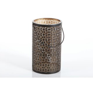 Windlicht FIORE groß, Ø18x30,5 cm (schwarz-gold / Metall) ohne Kerze