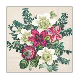 Serviette 25 x 25 cm  3 lagig, 20 St&uuml;ck pro Packung " Azalea and helleborus cream FSC Mix " AMBIENTE