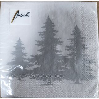 Serviette 33 x 33 cm  3 lagig, 20 St&uuml;ck pro Packung "  Trees Silhouette Silver  FSC Mix " AMBIENTE