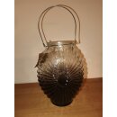 Laterne oval geriffelt m. Metallhenkel Glas, schwarz,...