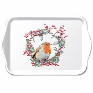 Tablett Melamin 13 x 21 cm, ROBIN IN WREATH AMBIENTE