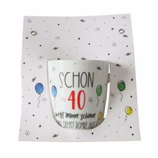 Becher Geburtstag, 330 ml, Sp&uuml;lmaschinengeeignet, Mehrfarbig, Motiv, Rundumdruck, Spruch/Text  Schon 40 Jahre, Schwarz, Wei&szlig;