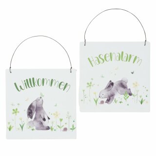 Schild Hasenalarm, 2 sort., Hase, Blume, Wort, B 20,00 cm, L 0,50 cm, H 29,00 cm