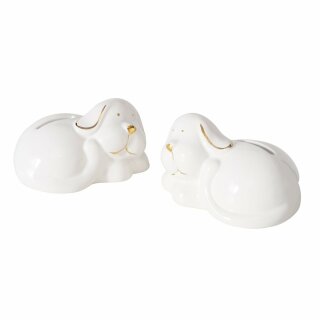 Spardose Doggy, 2 sort., Hund,L 11 cm H 7,00 cm, Steingut, Wei&szlig;