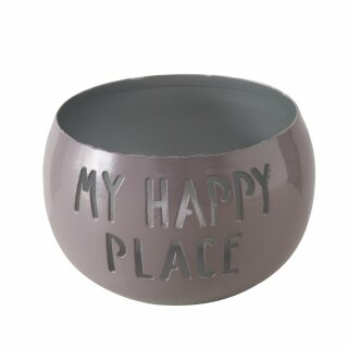 Windlicht Happy Place, Rund, D 12 cm H 7,00 cm, Eisen, Einfarbig, Spruch/Text