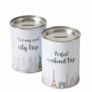 Spardose Citytrip, 2 sort., Rund, H 13,50 cm, D 10,00 cm,...