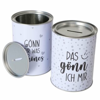Spardose G&ouml;nnung, 2 sort., Rund, H 14,00 cm, D 10,00 cm, Eisen
