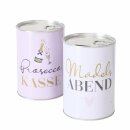 Spardose M&auml;delsabend, 2 sort., Rund, H 12,30 cm, D...