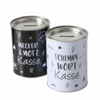 Spardose Meckerkasse, 2 sort., Rund, H 13,30 cm, D 10,00 cm, Eisen