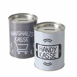 Spardose Sparkasse, 2 sort., Rund, H 13,50 cm, D 10,00 cm, Eisen