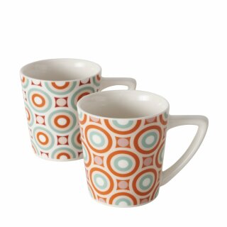 Becher Serenity, 2 sort., 300 ml, Sp&uuml;lmaschinengeeignet, Geometrisch, Mehrfarbig, Rundumdruck, Beige, Hellgr&uuml;n, Orange, Wei&szlig;