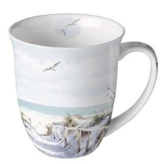 Becher - Mug - Tasse Tee / Kaffee Becher Bone China 0,4 L; 10,5 cm Hoch- &Oslash;9,5cm BEACH CABIN  AMBIENTE