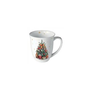 Becher - Mug - Tasse Tee / Kaffee Becher Bone China 0,4 L; 10,5 cm Hoch- &Oslash;9,5cm  DECORATED CHRISTMAS TREE AMBIENTE