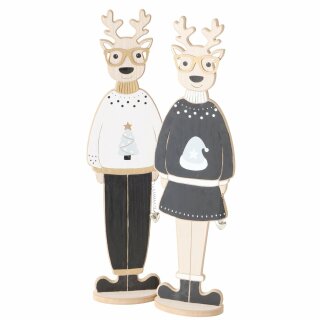 Figur Elia, 2 sort., Hirsch, H 79,50 cm, Monterey Kiefer (Pinus radiata), Sperrholz, Schwarz, Natur, Wei&szlig;