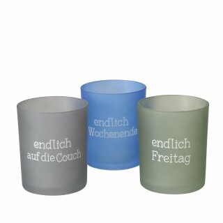 Windlicht , 3 sort., Thekendisplay, Rund, H 9,00 cm, Glas lackiert