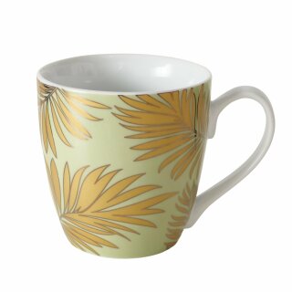 Jumbobecher Golden Jungle, 480 ml, Floral, Mehrfarbig, Rundumdruck, Gold, Gr&uuml;n, Porzellan