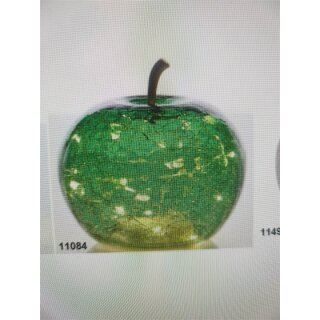 LED Dekoapfel POMO &Oslash; 16 cm ( gr&uuml;n/ Glas) mit 15 Micro-LEDs mit Timer inkl Batterien