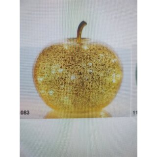 LED Dekoapfel POMO &Oslash; 16 cm ( gold  / Glas) mit 15 Micro-LEDs mit Timer inkl Batterien
