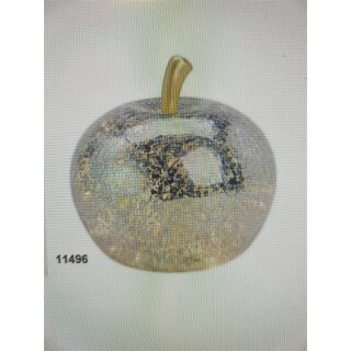 LED Dekoapfel POMO &Oslash; 16 cm ( silber / Glas) mit 15 Micro-LEDs mit Timer inkl Batterien