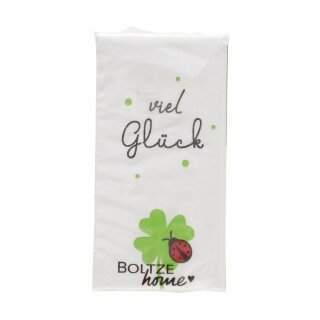 Taschent&uuml;cher Gl&uuml;ck, H 2,20 cm, Mehrfarbig, Motiv, Spruch/Text, Schwarz, Gr&uuml;n, Wei&szlig;