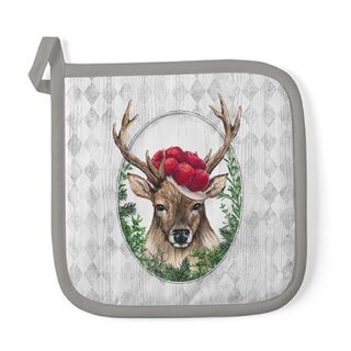 Topflappen 20 x 20 cm (  DEER IN FRAME )  AMBIENTE Outer fabric: 100% cotton - Filling: 100% polyester - Lining: 100% polypropylene