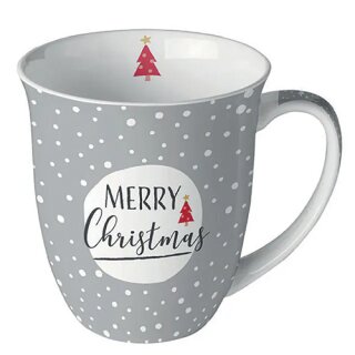 Becher - Mug - Tasse Tee / Kaffee Becher Bone China 0,4 L; 10,5 cm Hoch- &Oslash;9,5cm  Christmas snowflakes grey AMBIENTE