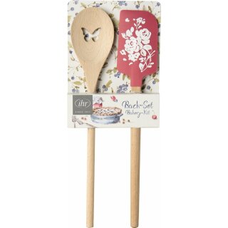 Backutensilien - Set 1 Backl&ouml;ffel aus Buchenholz: H&ouml;he 33 cm, 1 Spatel aus Buchenholz und Silikon: H&ouml;he 33 cm