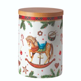 Vorratsdose Bone China mit Bambusdeckel mit Silikon-Verschlussring ROCKING HORSE 10x13,5cm Ambiente