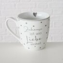 Jumbobecher Zuhause, 2 sort., 480 ml, Spülmaschinengeeignet, Mehrfarbig, Rundumdruck, Spruch/Text, Beige, Grau, Weiß