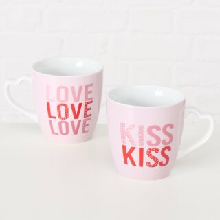 Jumbobecher Lovekiss, 2 sort., 480 ml, Spülmaschinengeeignet, Mehrfarbig, Spruch/Text, Rosa, Lila, Rot