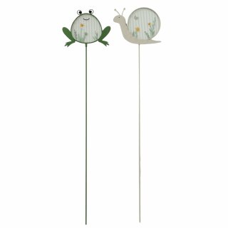 Gartenstab Konia, 2 sort., Frosch, Schnecke, H 90,00 cm, Eisen, Glas, Nein