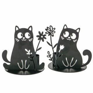 Kerzenleuchter Mollie, 2 sort., Katze, Rund, H 9,50 cm, L 11,00 cm, Eisen