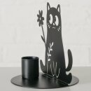 Kerzenleuchter Mollie, 2 sort., Katze, Rund, H 9,50 cm, L 11,00 cm, Eisen