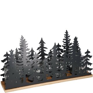 Metall Windlicht "Sirka" auf Holzplatte, L53cm, B13cm, H20cm, grau