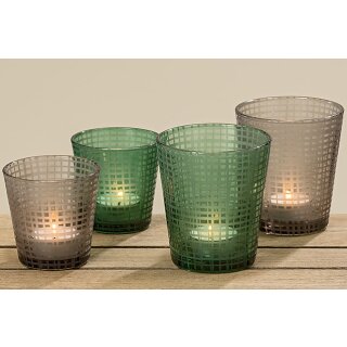 Windlicht Jura 2 er Set 2 fach sortiert  H7.5-10 Glas lackiert