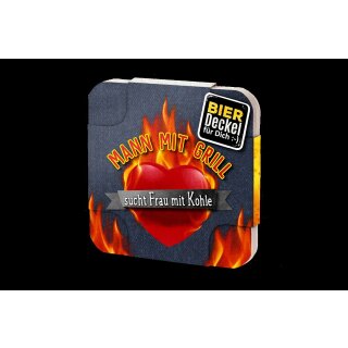 Bierdeckel9x9 Mann mitGrill 6er Pack