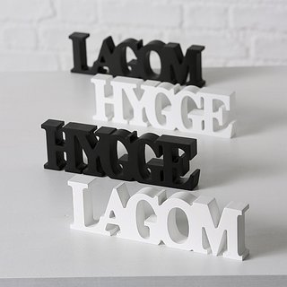 Schriftzug Hygge Lagom, 4 sort., B 2,5 cm, H 7 cm, Holz, Indoor MDF Farbmix