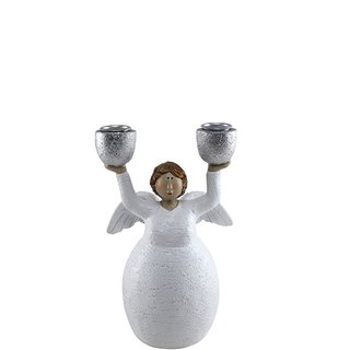 Polyresin Kerzenhalter Engel"Dralli" H 20 cm D 8cm, weiß